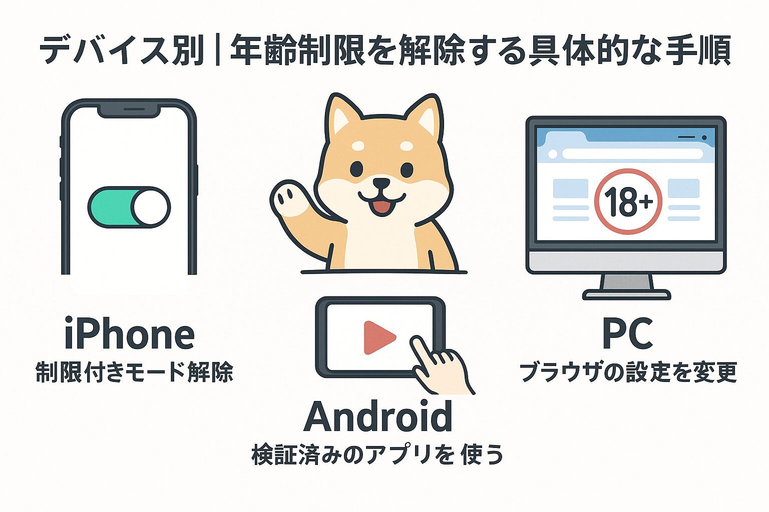 デバイス別|年齢制限を解除する具体的な手順の図解
