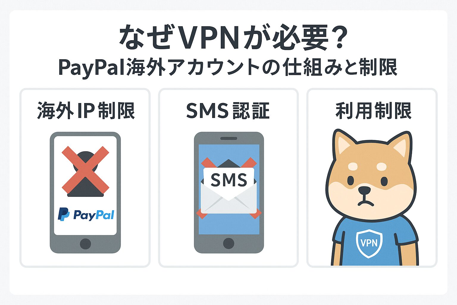 なぜVPNが必要?PayPal海外アカウントの仕組みと制限の図解
