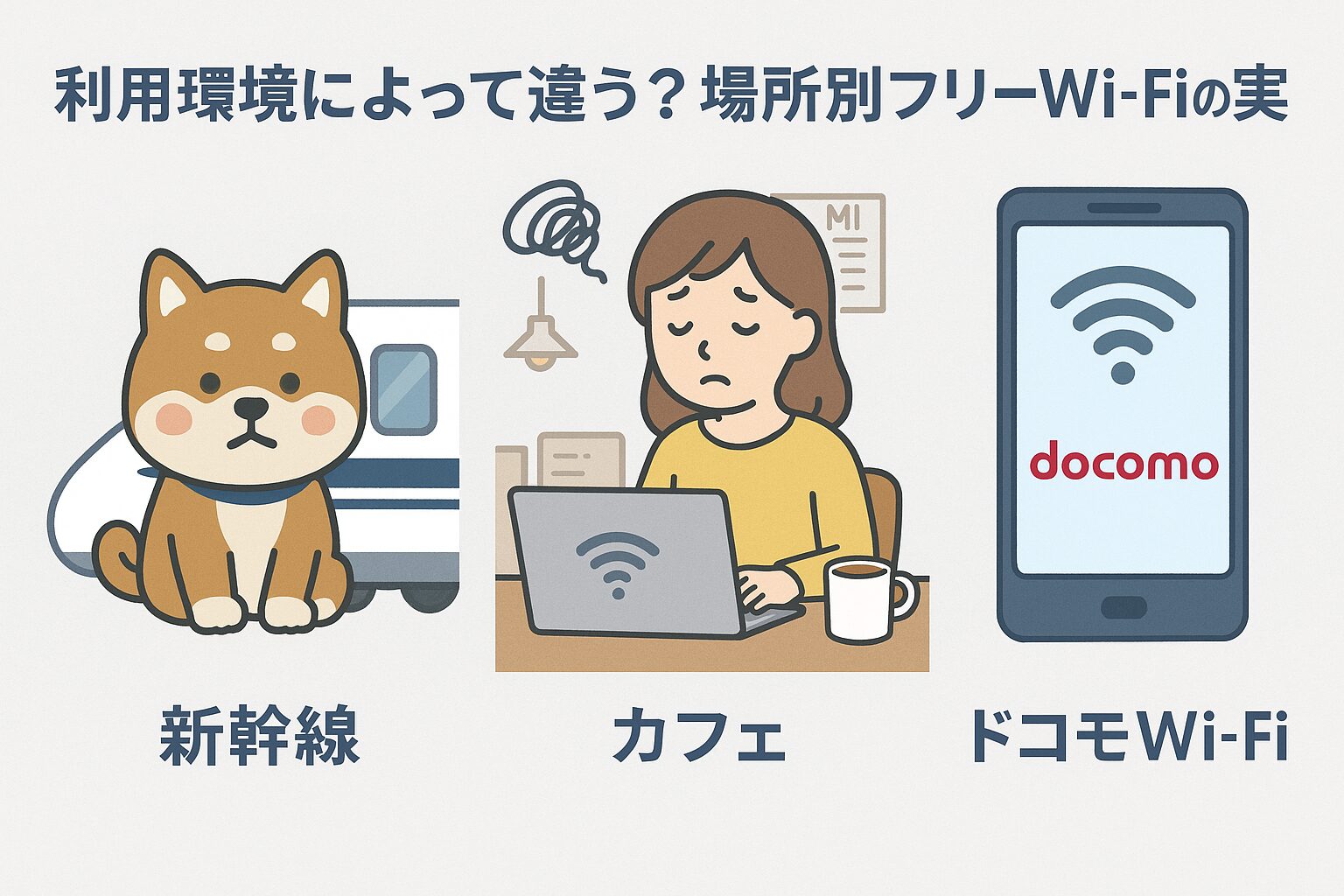 場所別フリーWi-Fiの実態を比較した図解(新幹線・カフェ・ドコモWi-Fi)