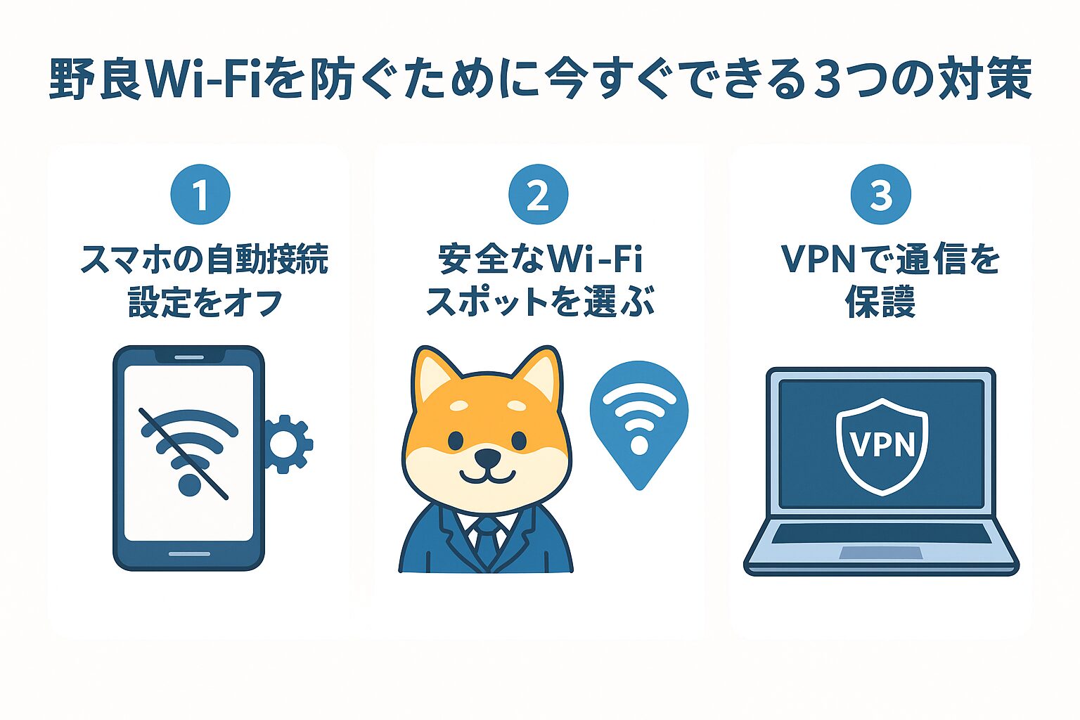 野良Wi-Fiを防ぐために今すぐできる3つの対策の図解