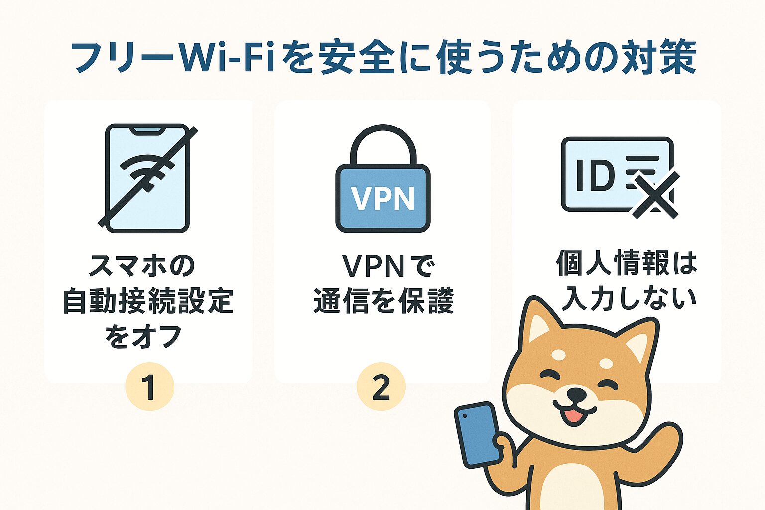 フリーWi-Fiを安全に使うための3つの対策:自動接続オフ、VPNで保護、個人情報は入力しない