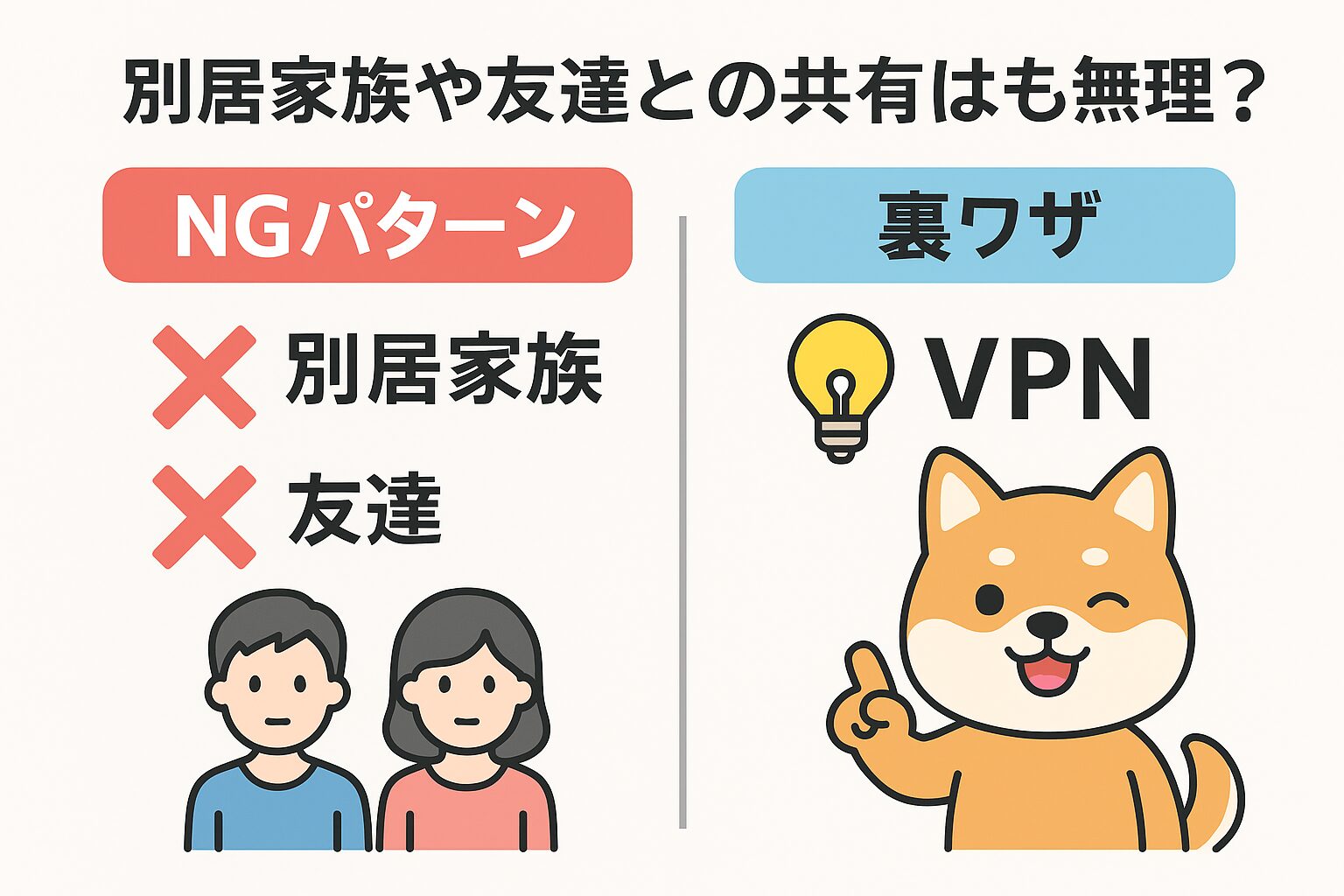別居家族や友達との共有はもう無理?NGパターンと裏ワザの図解