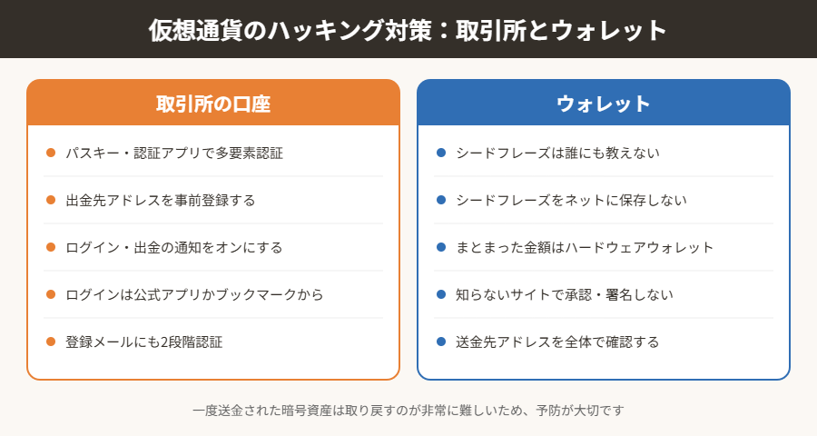 仮想通貨のハッキング対策:取引所とウォレット