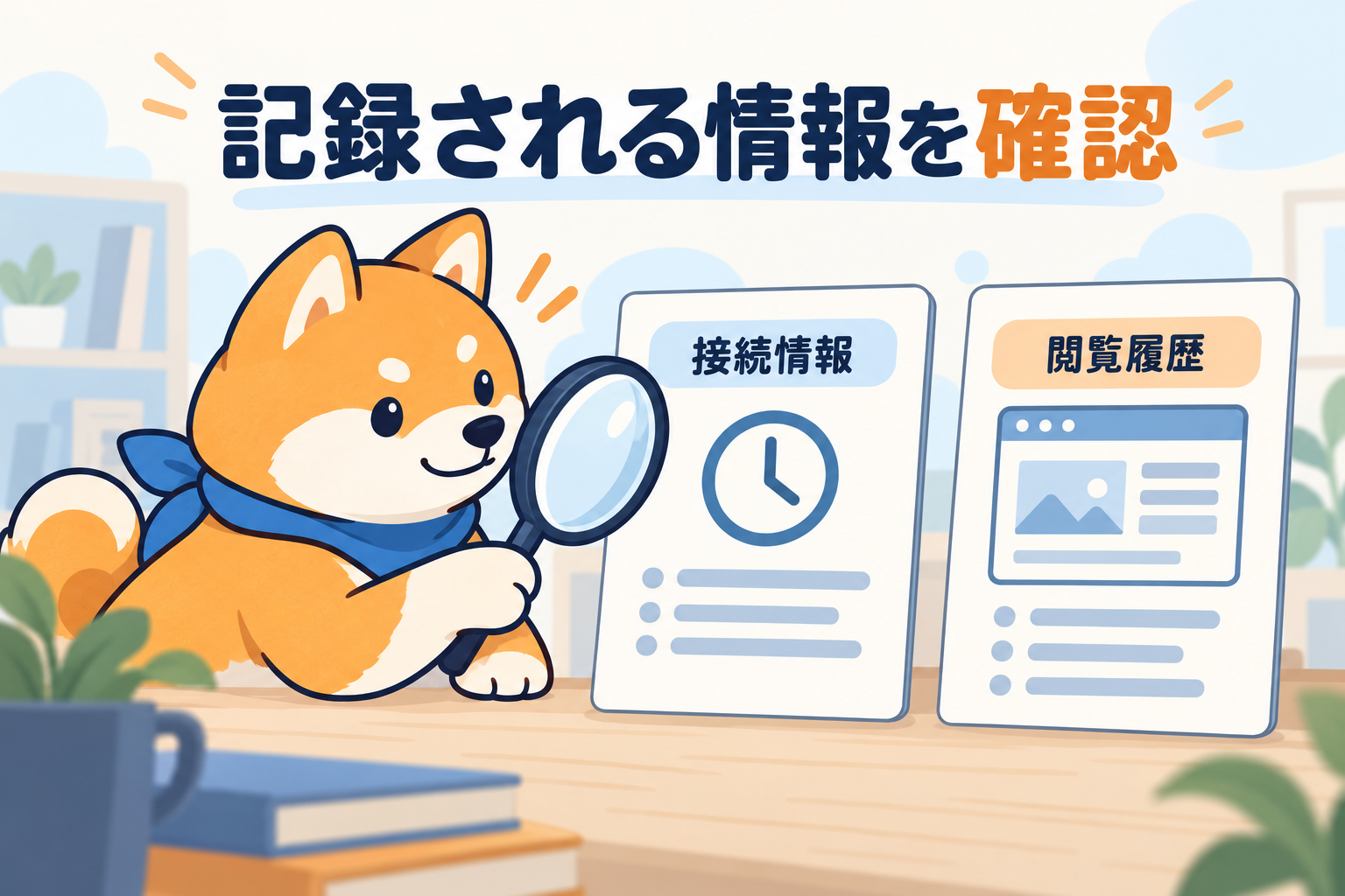接続情報と閲覧履歴を分けてログ方針を確認するイラスト